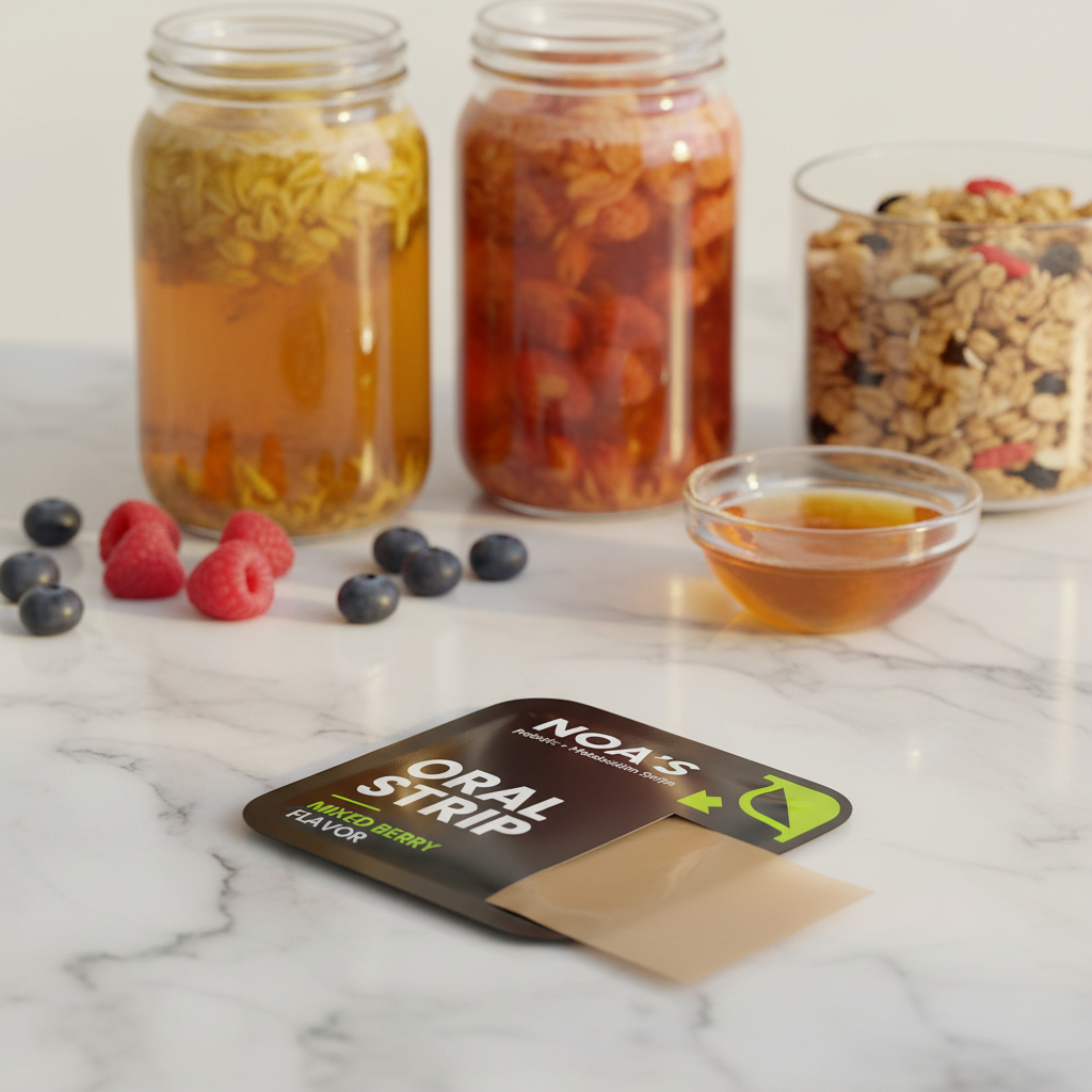 Strip close-up — kombucha & berries